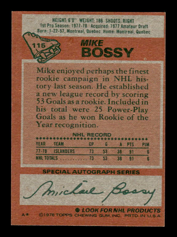 1978-79 Topps #115 Mike Bossy RC back image