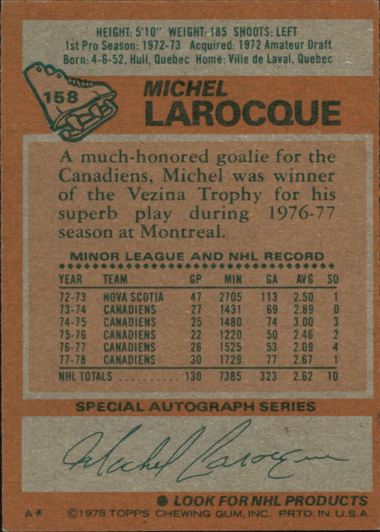 1978-79 Topps #158 Michel Larocque back image
