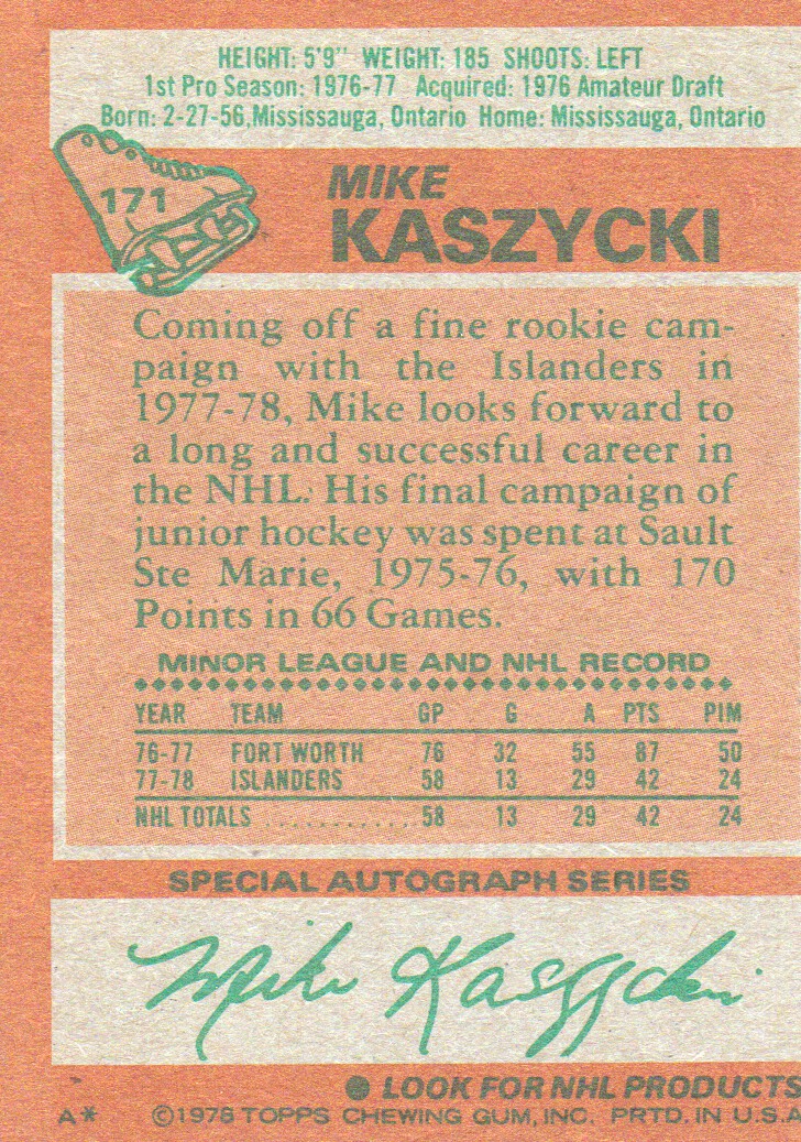 1978-79 Topps #171 Mike Kaszycki RC back image