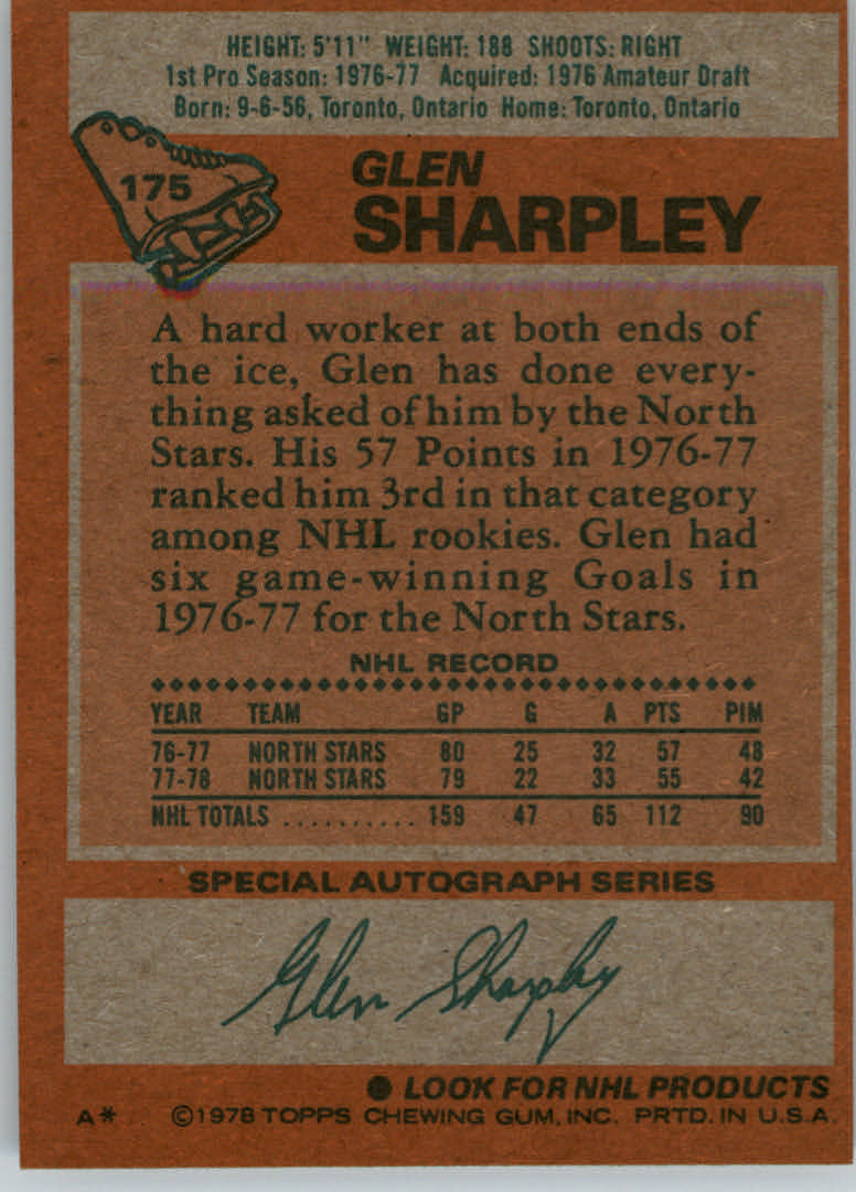 1978-79 Topps #175 Glen Sharpley back image