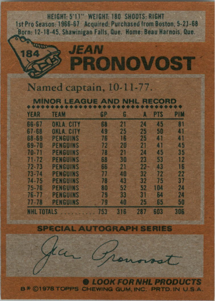 1978-79 Topps #184 Jean Pronovost back image
