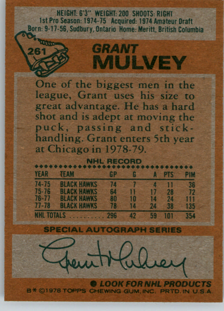 1978-79 Topps #261 Grant Mulvey back image