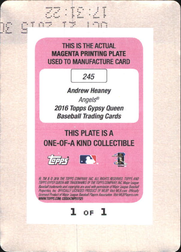 2016 Topps Gypsy Queen Printing Plates Magenta #245 Andrew Heaney back image