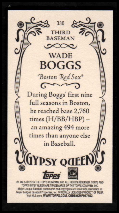 2016 Topps Gypsy Queen Mini Foil #330 Wade Boggs back image