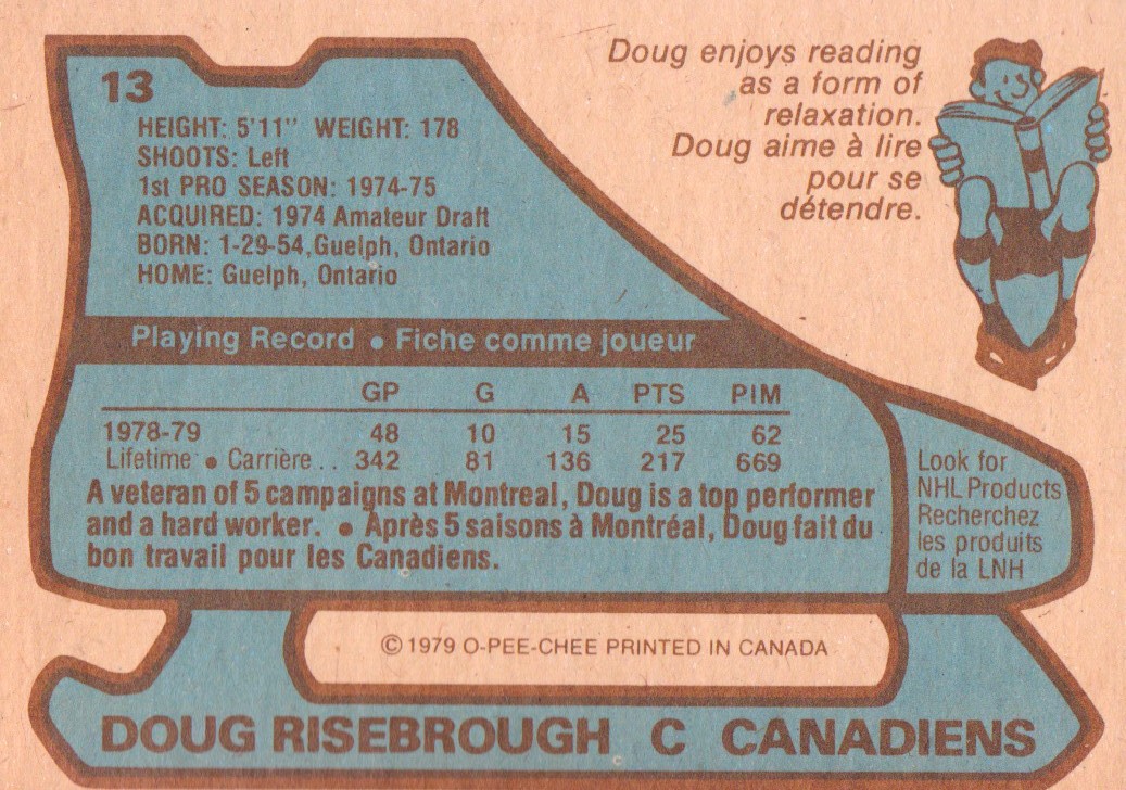 1979-80 O-Pee-Chee #13 Doug Risebrough back image