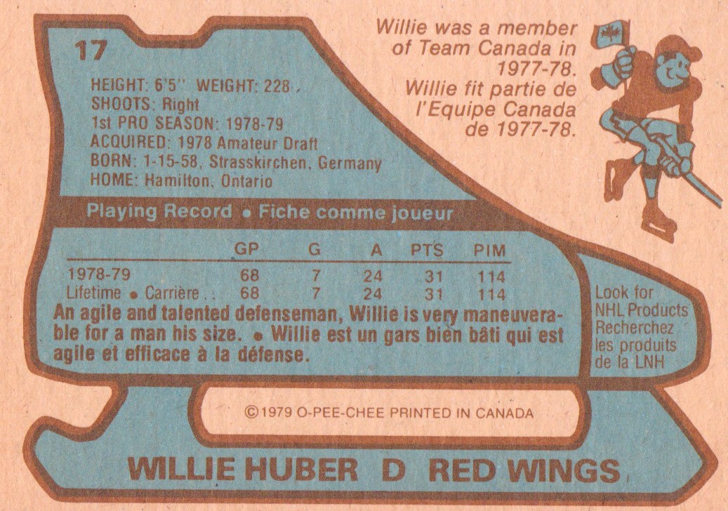 1979-80 O-Pee-Chee #17 Willie Huber RC back image