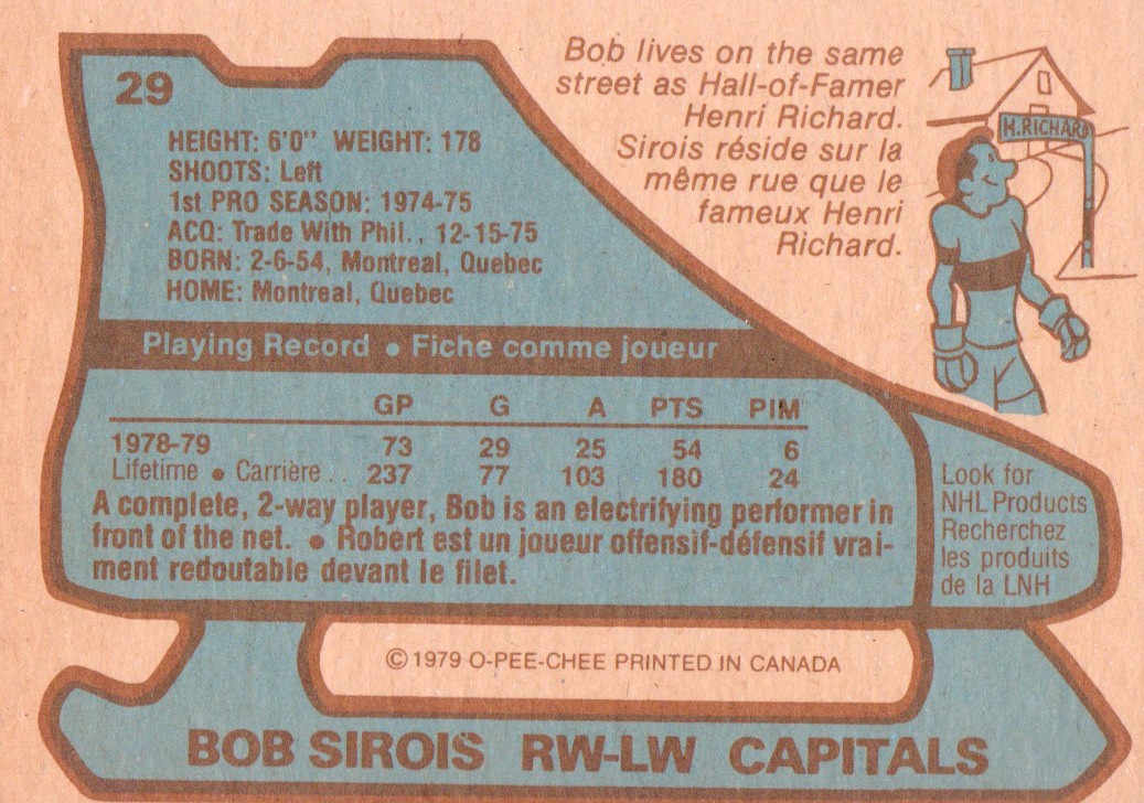1979-80 O-Pee-Chee #29 Bob Sirois back image