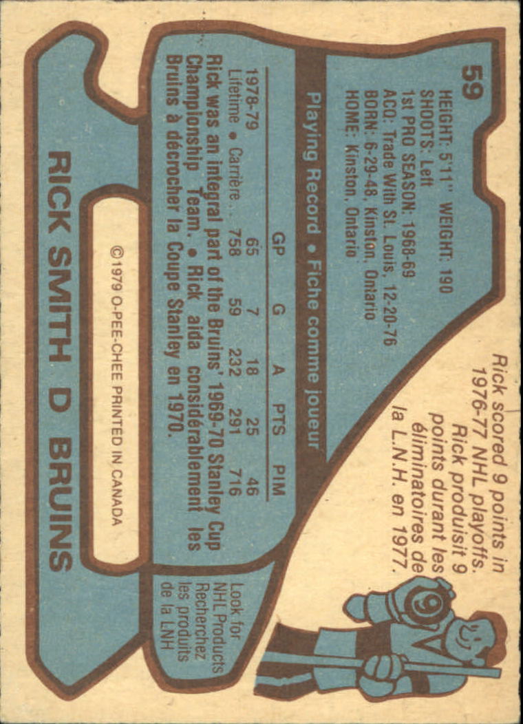 1979-80 O-Pee-Chee #59 Rick Smith UER Born Kinston should be Kingston - GOOD