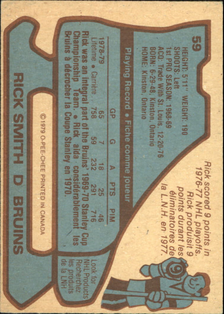 1979-80 O-Pee-Chee #59 Rick Smith UER Born Kinston should be Kingston - VG
