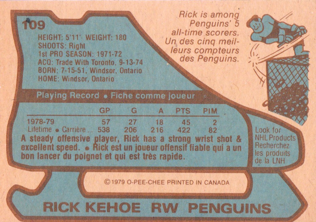 1979-80 O-Pee-Chee #109 Rick Kehoe back image