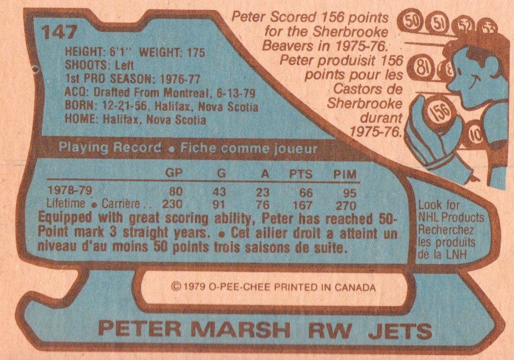 1979-80 O-Pee-Chee #147 Peter Marsh RC back image