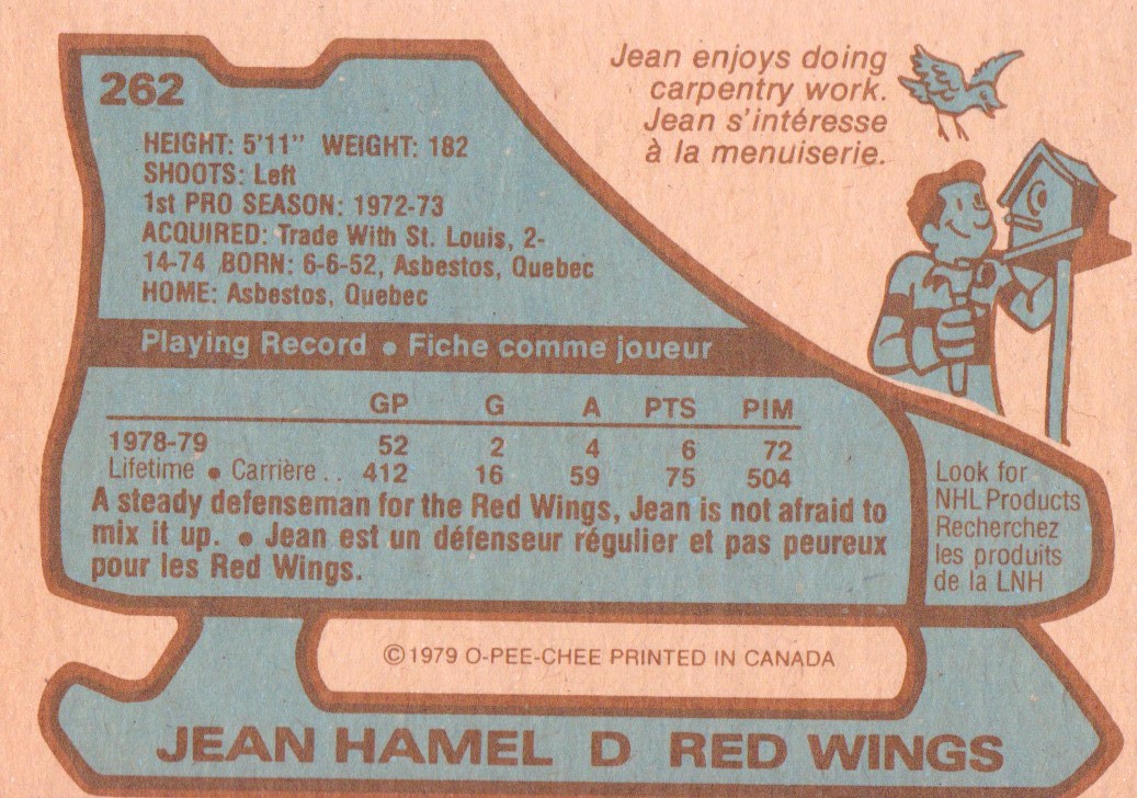 1979-80 O-Pee-Chee #262 Jean Hamel back image