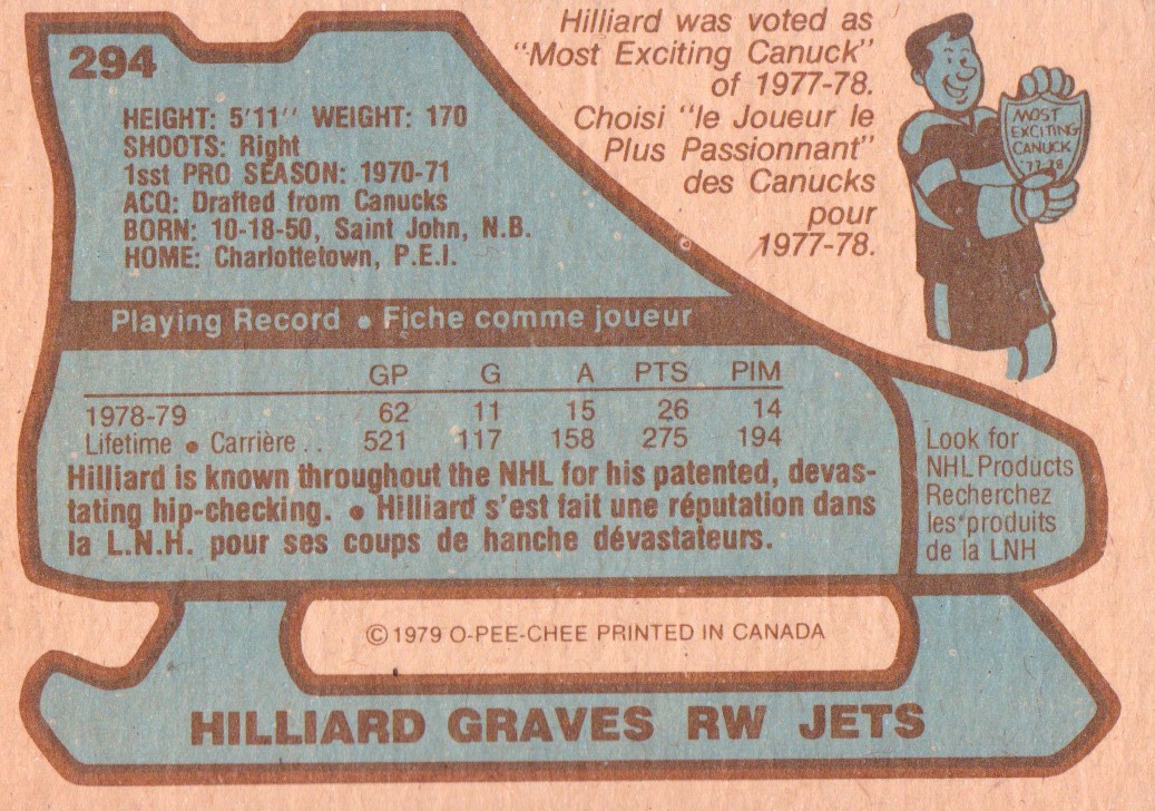 1979-80 O-Pee-Chee #294 Hilliard Graves back image