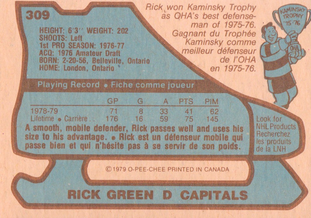 1979-80 O-Pee-Chee #309 Rick Green back image