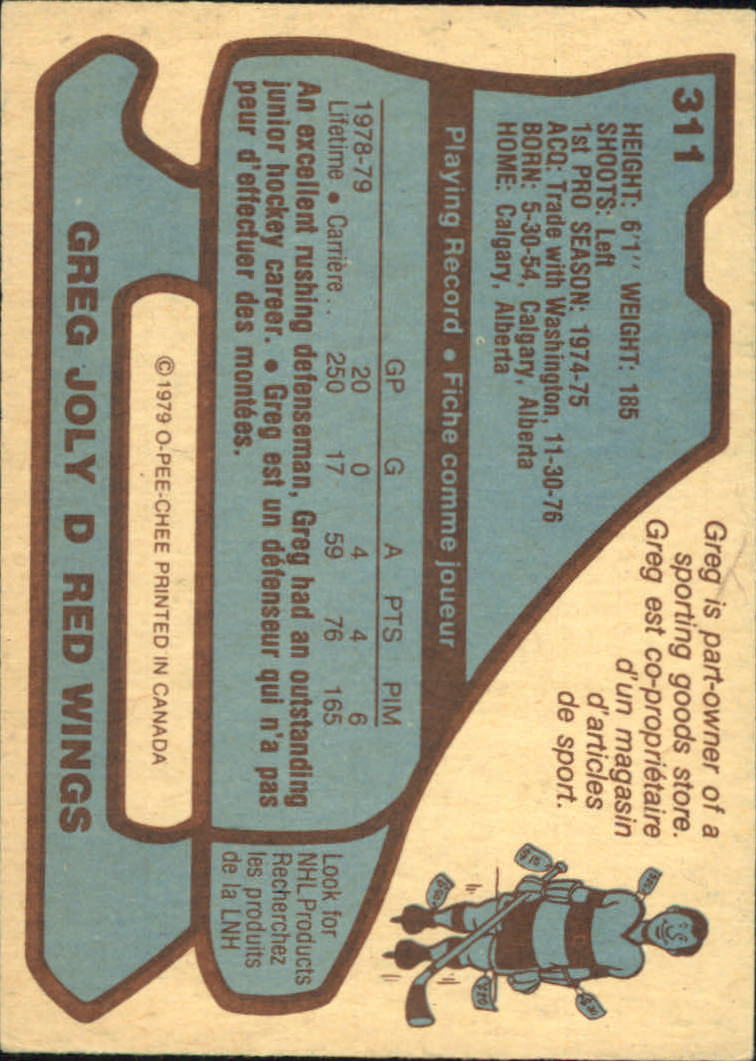 1979-80 O-Pee-Chee #311 Greg Joly back image