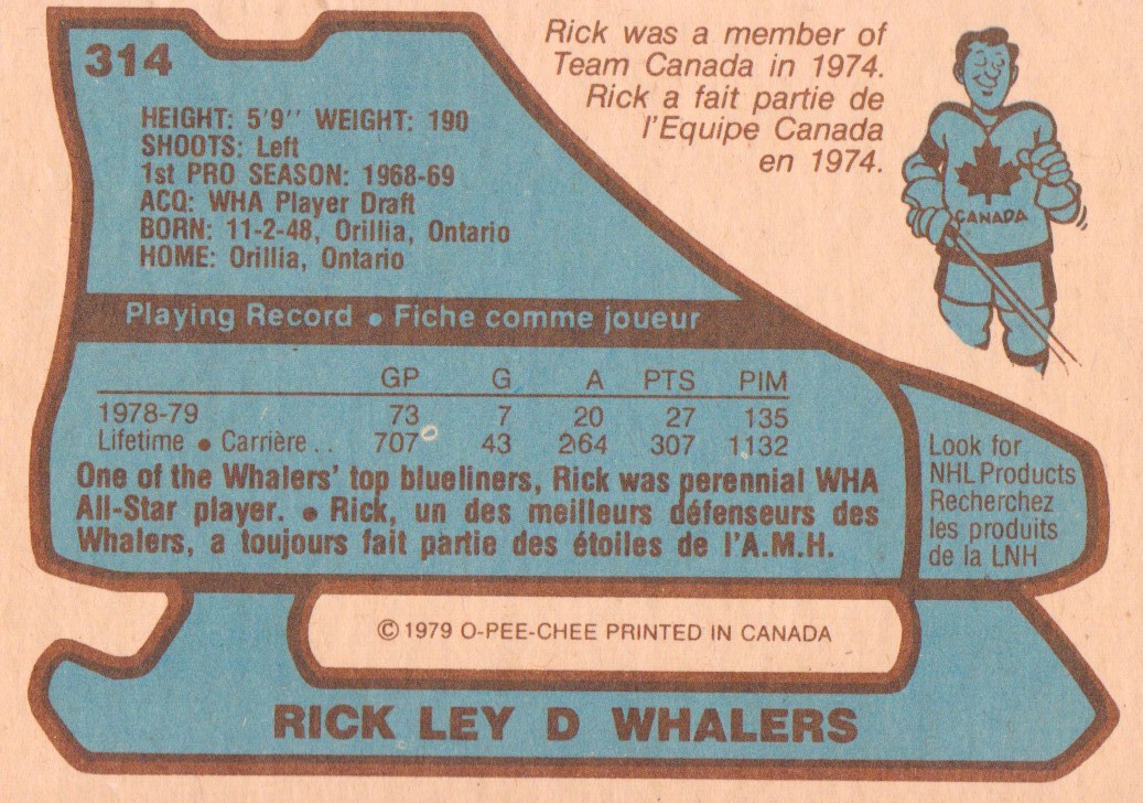 1979-80 O-Pee-Chee #314 Rick Ley back image