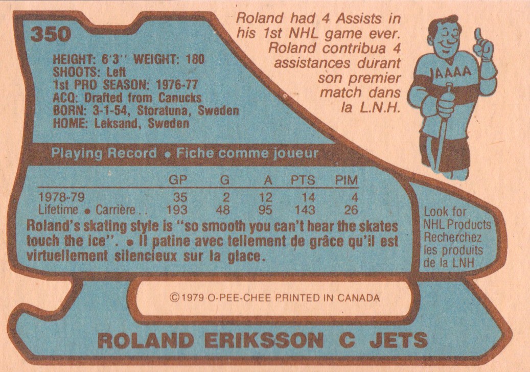 1979-80 O-Pee-Chee #350 Roland Eriksson back image