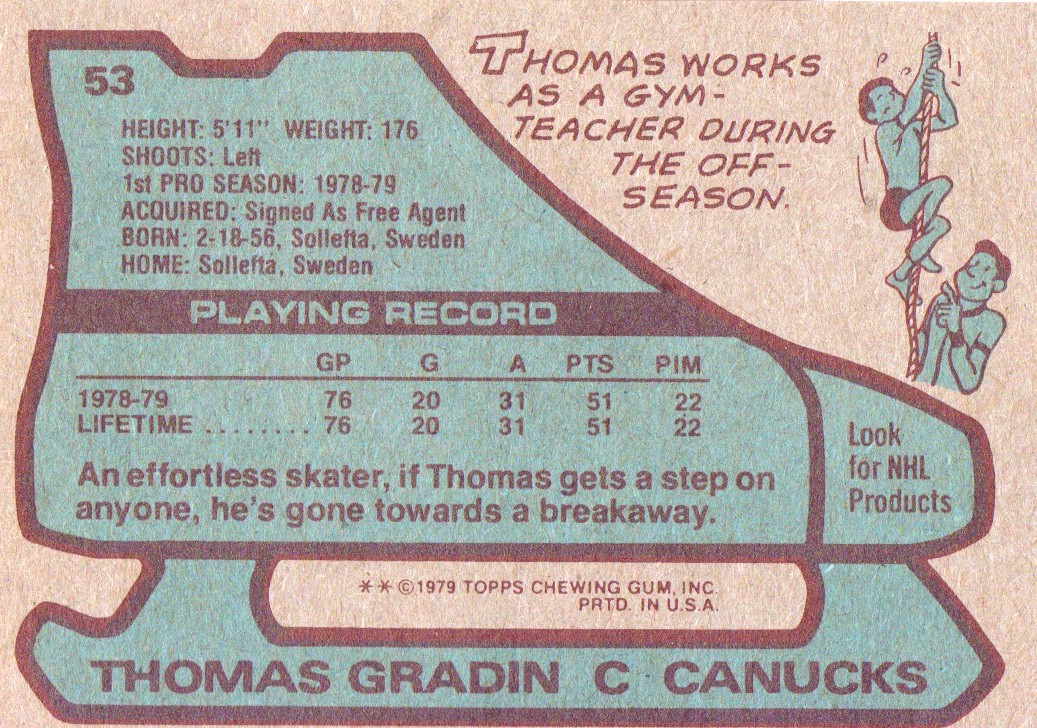 1979-80 Topps #53 Thomas Gradin RC back image