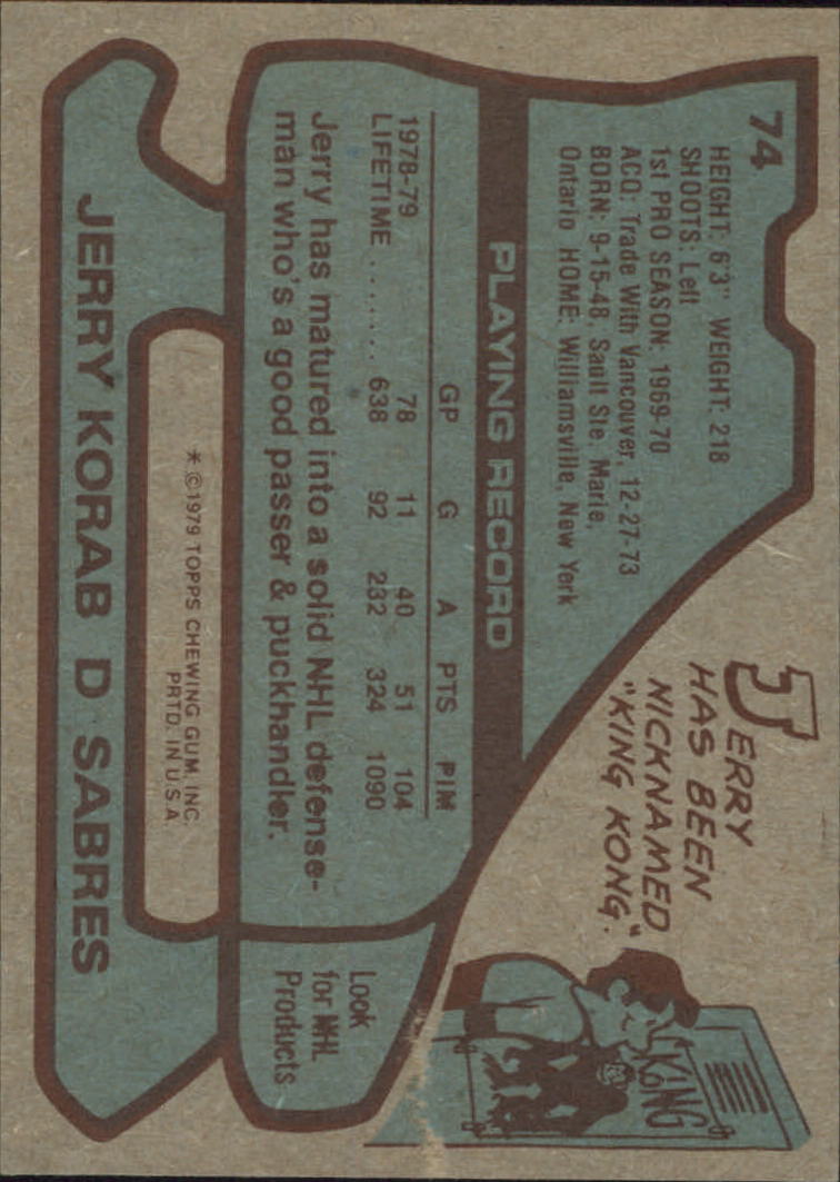 1979-80 Topps #74 Jerry Korab back image