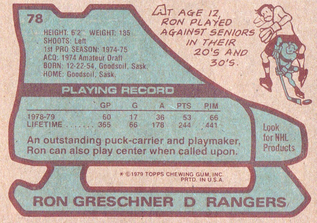 1979-80 Topps #78 Ron Greschner back image