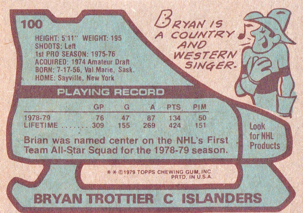 1979-80 Topps #100 Bryan Trottier AS1 back image