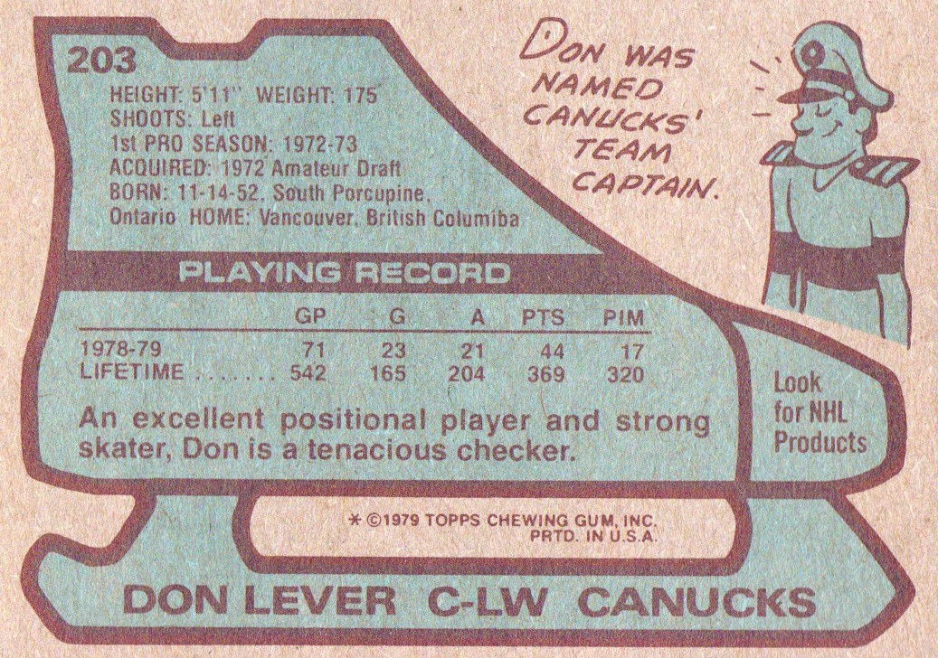 1979-80 Topps #203 Don Lever back image