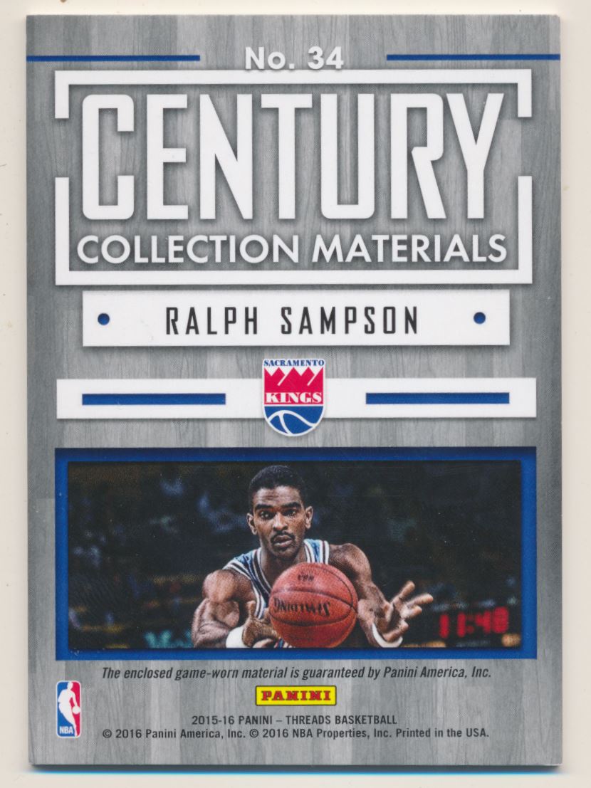 2015-16 Panini Threads Century Collection Materials #34 Ralph Sampson/75 back image