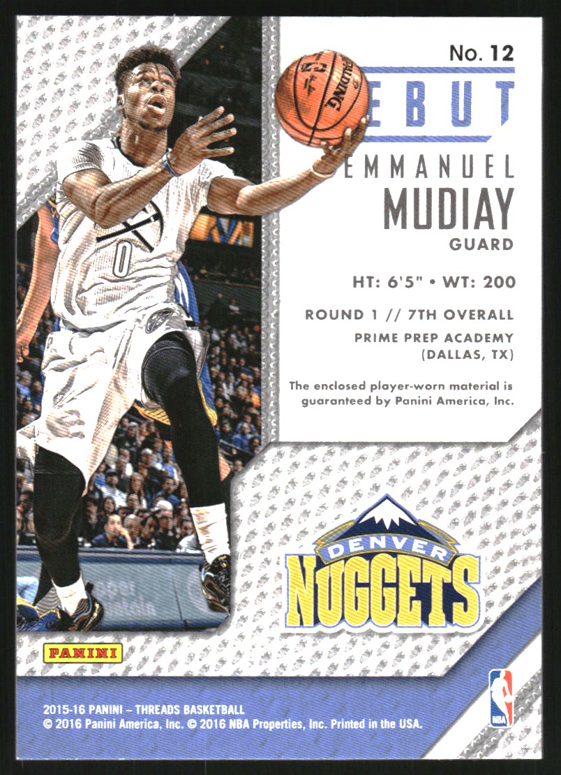 2015-16 Panini Threads Debut Threads #12 Emmanuel Mudiay