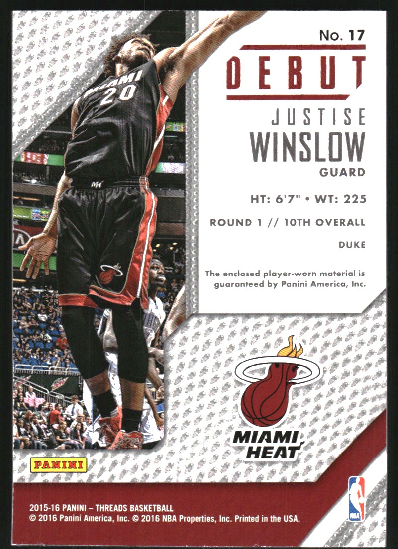 2015-16 Panini Threads Debut Threads #17 Justise Winslow