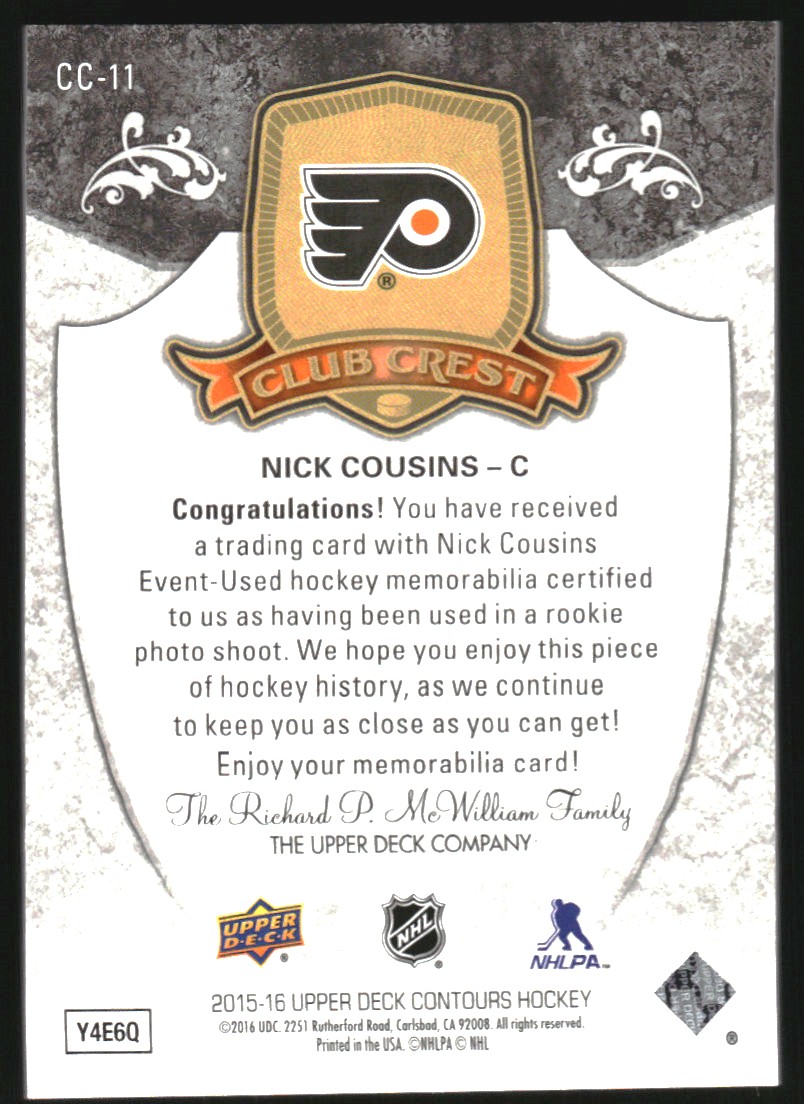 2015-16 Upper Deck Contours Club Crest Jerseys Patch #CC11 Nick Cousins