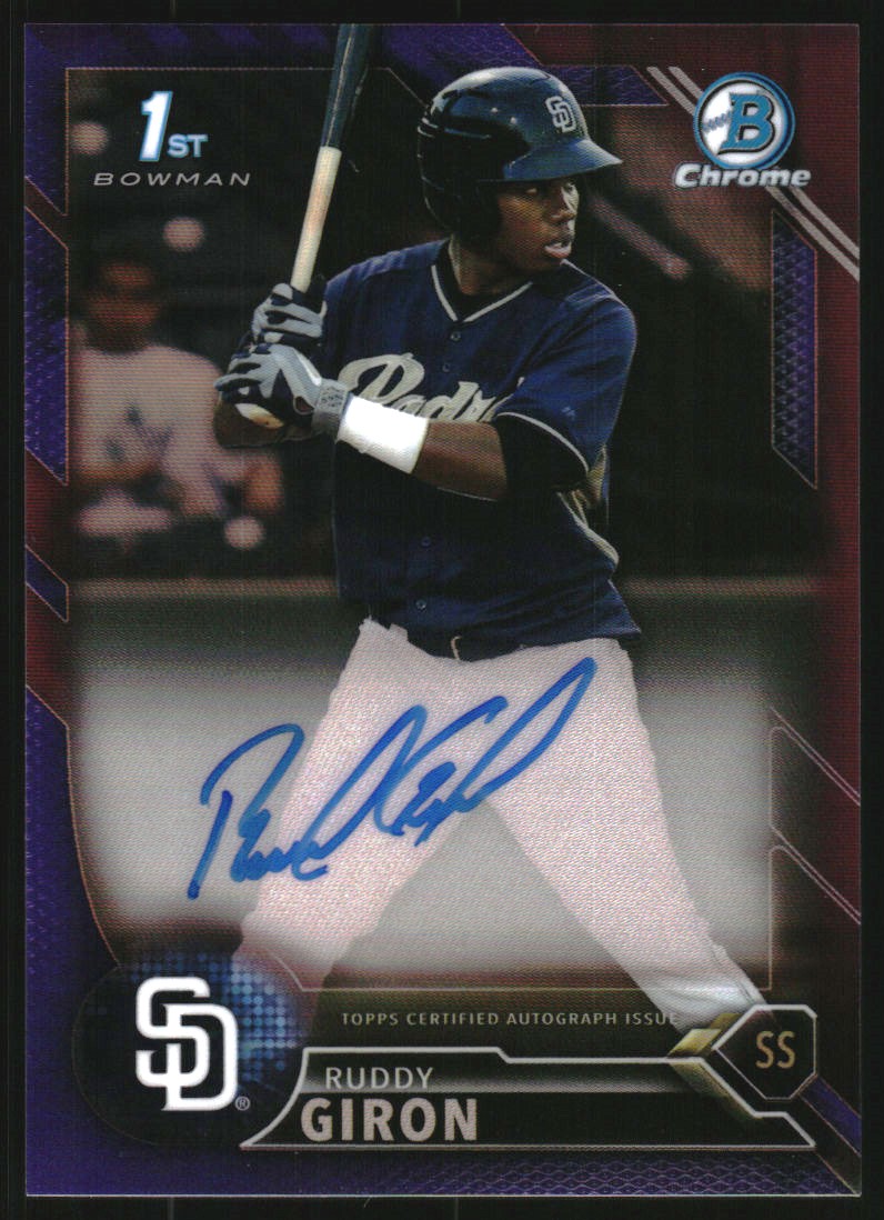 2016 Bowman Chrome Prospect Autographs Purple Refractors #CPARG Ruddy Giron