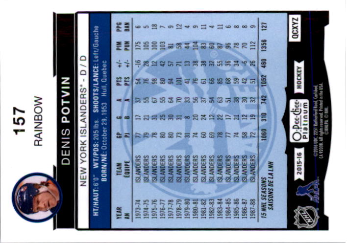 2015-16 O-Pee-Chee Platinum Rainbow #157 Denis Potvin