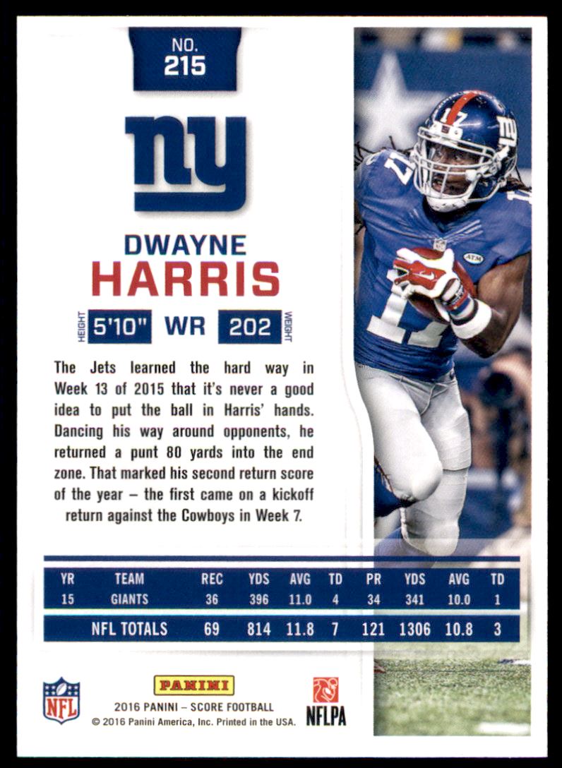 2016 Score Showcase #215 Dwayne Harris back image
