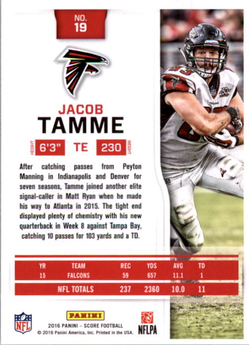 2016 Score Jumbo Gold Zone #19 Jacob Tamme back image