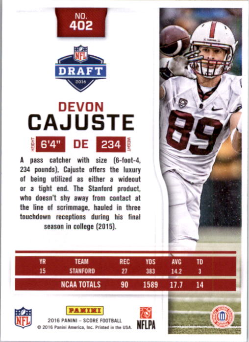 2016 Score Jumbo Gold Zone #402 Devon Cajuste back image