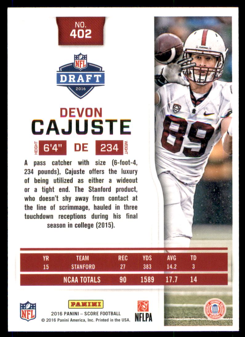 2016 Score Jumbo Red Zone #402 Devon Cajuste back image