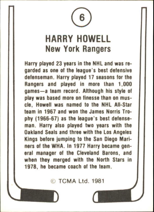 1981-82 TCMA #6 Harry Howell back image