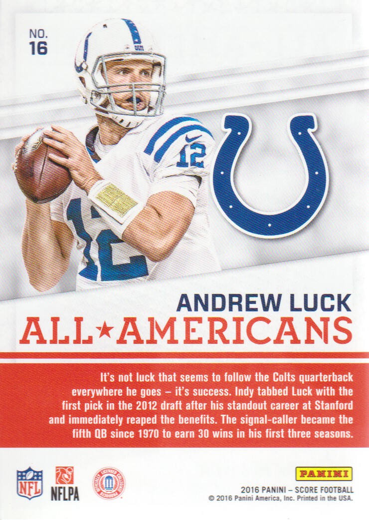 2016 Score All Americans Gold #16 Andrew Luck back image