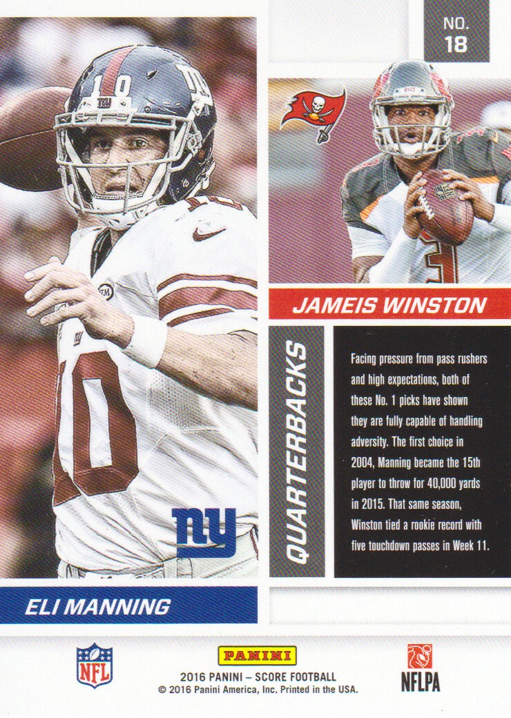 2016 Score Reflections Gold #18 Jameis Winston/Eli Manning back image