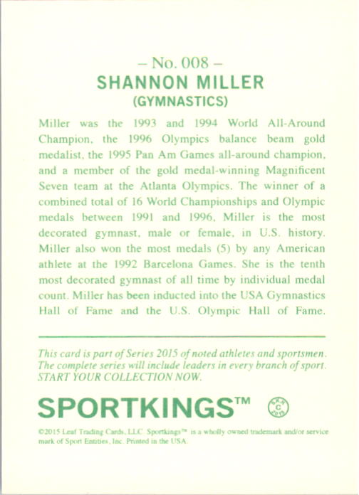 2015 Sportkings #8 Shannon Miller back image