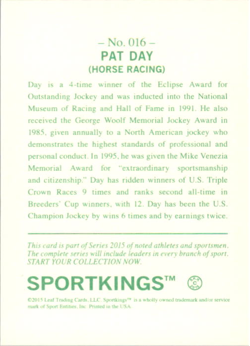 2015 Sportkings #16 Pat Day back image