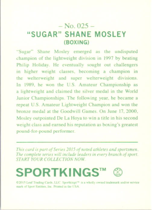 2015 Sportkings #25 Sugar Shane Mosley back image