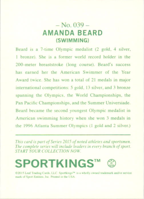 2015 Sportkings #39 Amanda Beard back image