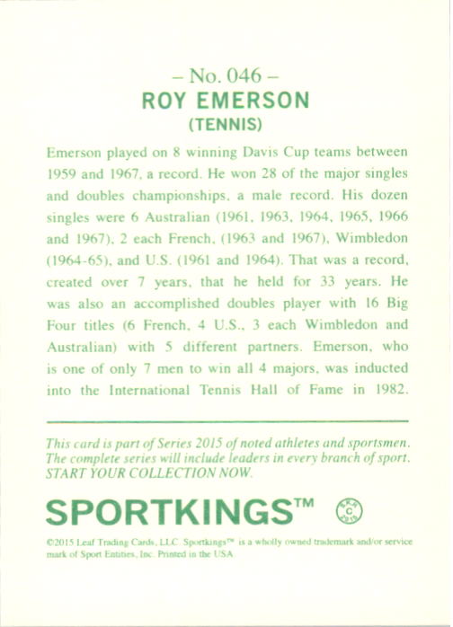 2015 Sportkings #46 Roy Emerson back image