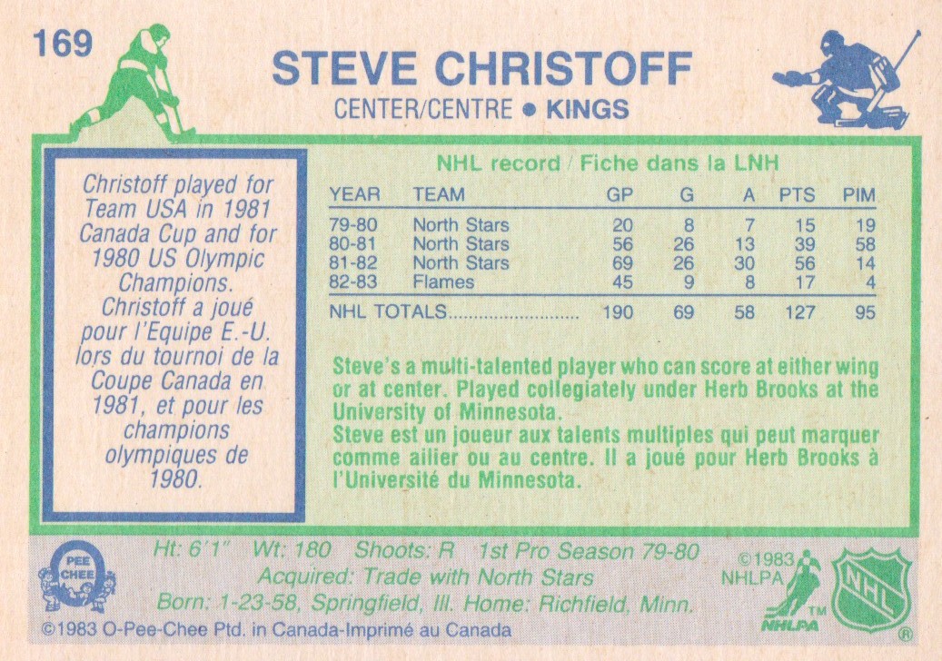 1983-84 O-Pee-Chee #169 Steve Christoff back image
