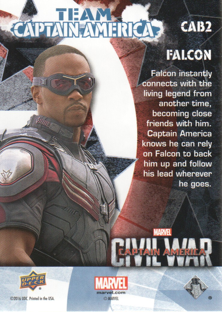 Tarjetas coleccionables Capitán América Civil War 2016 equipo Capitán América biografías lista de selección - Imagen 5 de 7