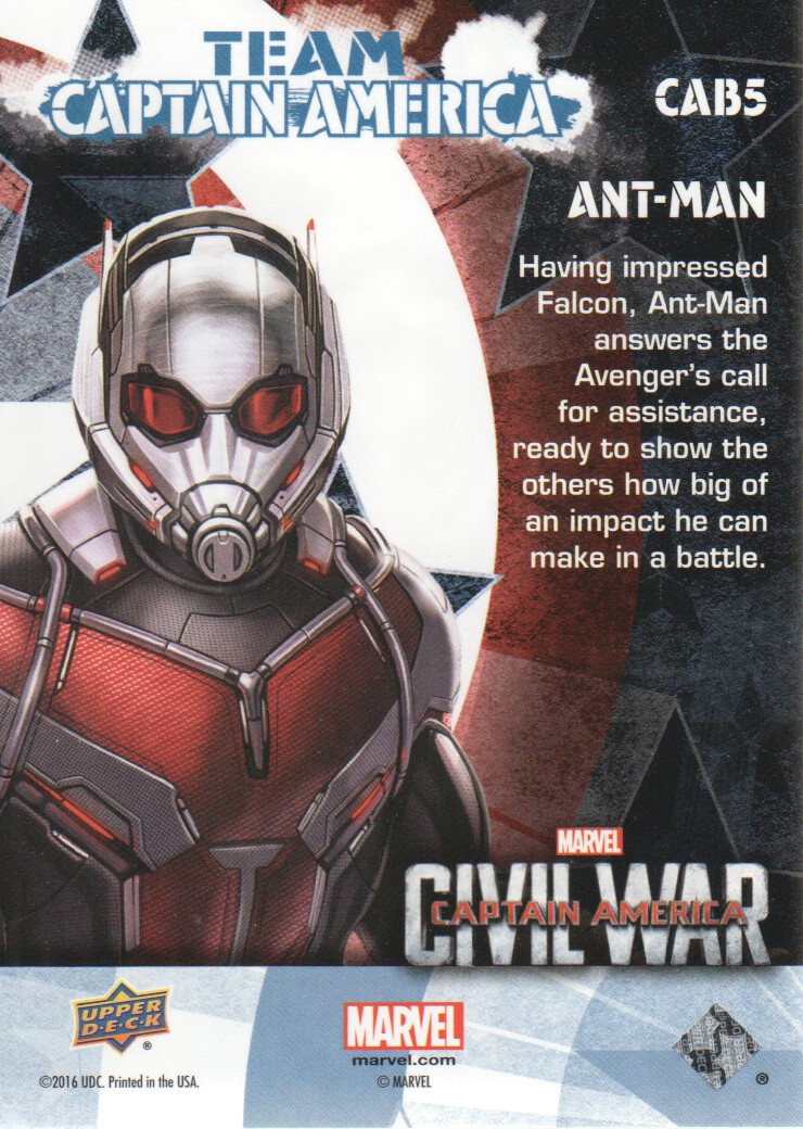 Tarjetas coleccionables Capitán América Civil War 2016 equipo Capitán América biografías lista de selección - Imagen 7 de 7