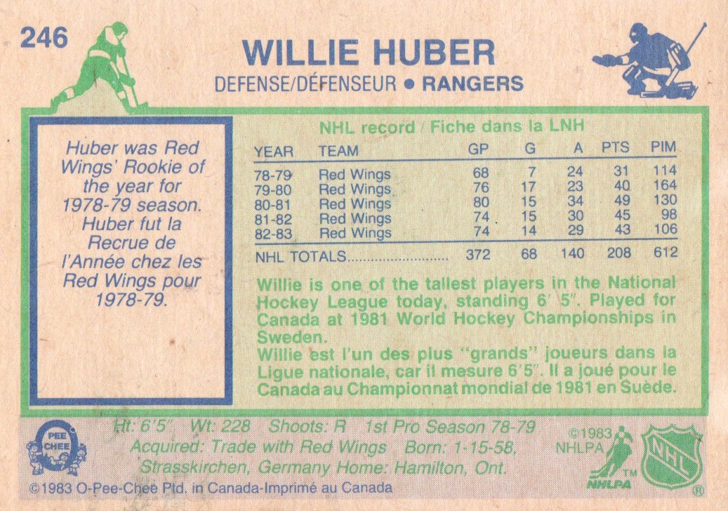1983-84 O-Pee-Chee #246 Willie Huber back image