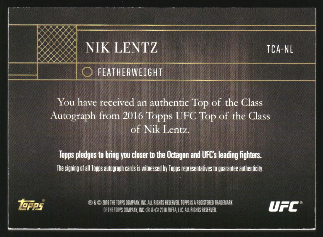 2016 Topps UFC Top of the Class Silver #TCANL Nik Lentz back image