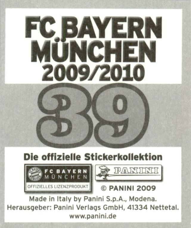 2009-10 FC Bayern Munich Panini Stickers #39 Philipp Lahm back image